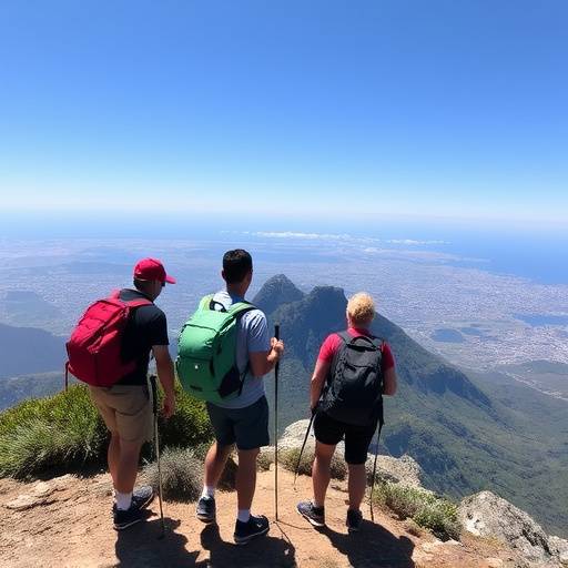Hikers enjoying a panoramic view from Table Mountain in Cape Town