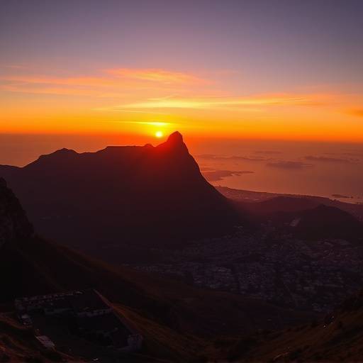 Image of a stunning sunset over Table Mountain, Cape Town, South Africa