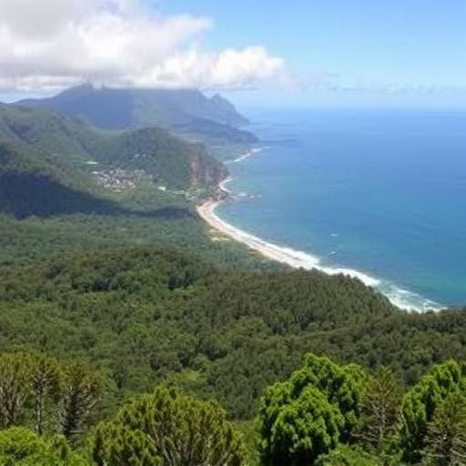 Picturesque view of the Garden Route coastline with lush forests and ocean