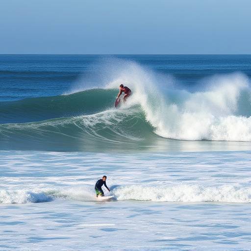 Surfers riding the waves at Jeffrey's Bay, a famous surfing destination